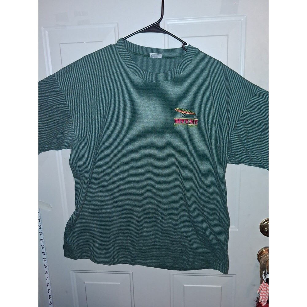 Vintage 90s Cal Cru "Bite Me" Bait Co. Oregon Striped T-Shirt, XL (Made in USA)